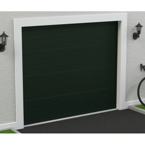 Motorized sectional garage door, dark green