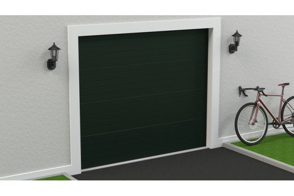 Motorized sectional garage door, dark green